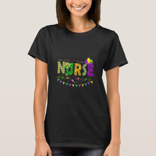 Nurse Mardi Gras Leopard New Orleans Carnival Funn T_Shirt