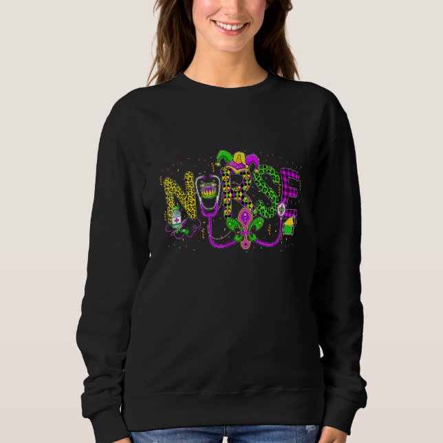 Nurse Mardi Gras Scrub Top RN ICU PACU NICU ER CNA (Front)