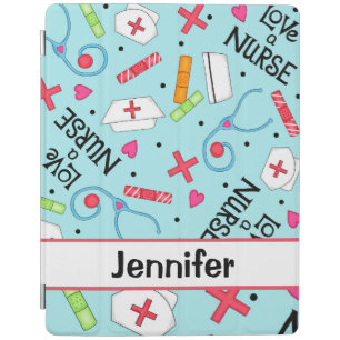 Nurse Medical Art Light Blue Name Personalized iPad Smart Cover