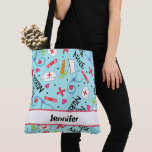 Nurse Medical Art Light Blue Name Personalized Tote Bag at Zazzle