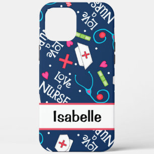 Nurse Medical Art Navy Blue Name Personalized iPhone 12 Pro Max Case