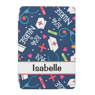 Nurse Medical Art Navy Blue Name Personalized iPad Mini Cover