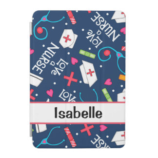 Nurse Medical Art Navy Blue Name Personalized iPad Mini Cover