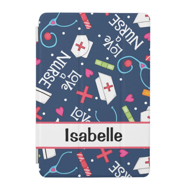 Nurse Medical Art Navy Blue Name Personalized iPad Mini Cover (Front)