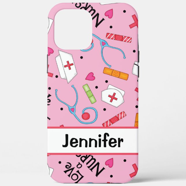 Nurse Medical Art Pink Name Personalized Case-Mate iPhone Case (Back)