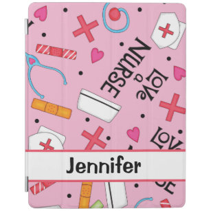 Nurse Medical Art Pink Name Personalized iPad Smart Cover