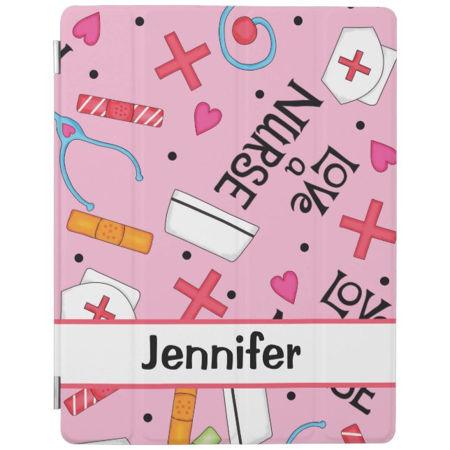 Nurse Medical Art Pink Name Personalized iPad Smart Cover (Front)