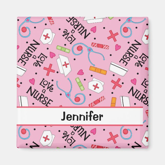 Nurse Medical Art Pink Personalized Name Badge Magnet (Front)