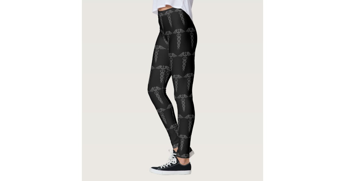 Nurse Medical Caduceus Black Grey Pattern Leggings