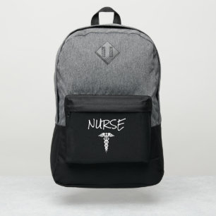 Nurse Medical Caduceus Black Grey Personalized Port Authority® Backpack