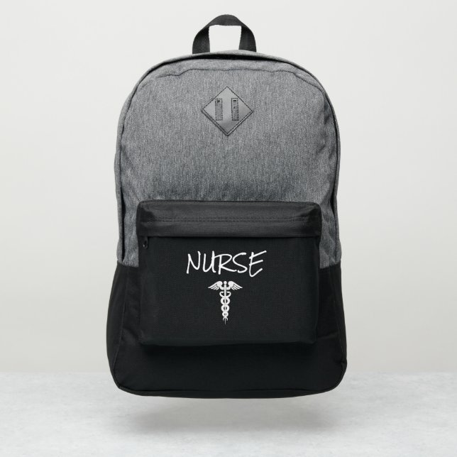 Nurse Medical Caduceus Black Grey Personalized Port Authority® Backpack (Front)