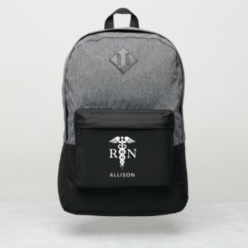 Nurse Medical Caduceus Black Grey Personalized Port Authority® Backpack by JennLenayDesigns at Zazzle