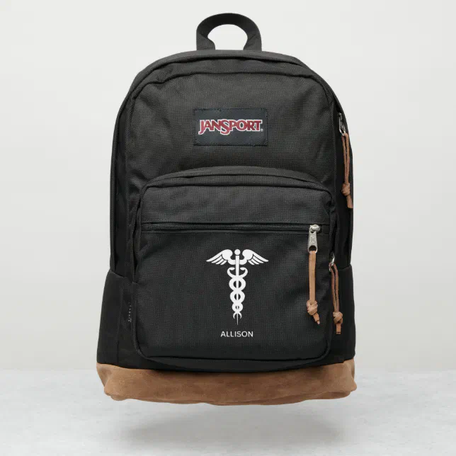 Nurse Medical Caduceus Black Personalized JanSport Backpack Zazzle
