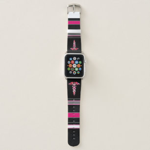 Nurse Medical Caduceus Black Pink Apple Watch Band