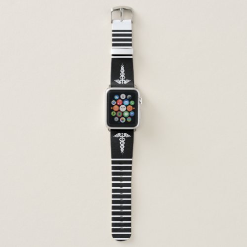 Nurse Medical Caduceus Black White Striped Pattern Apple Watch Band