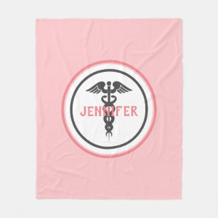 Nurse Medical Caduceus Blush Pink Fleece Blanket