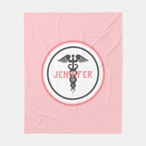 Nurse Medical Caduceus Blush Pink Fleece Blanket