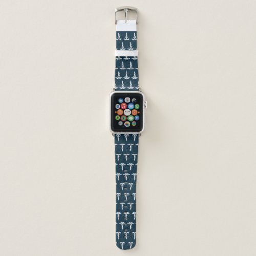 Nurse Medical Caduceus Pattern Navy Blue Apple Watch Band