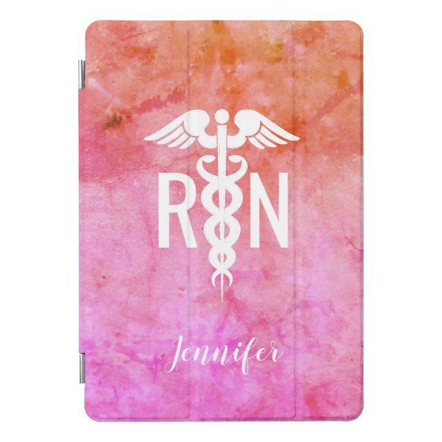 Nurse Medical Caduceus Pink Orange Personalized iPad Pro Cover (Front)