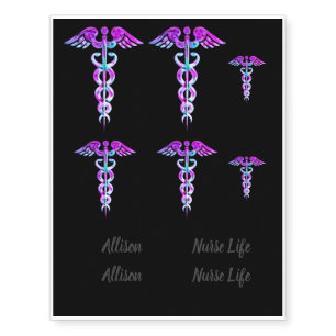 Nurse Medical Caduceus Symbol Custom Name Temporary Tattoos