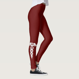Nurse Medical Caduceus Symbol Dark Red Leggings