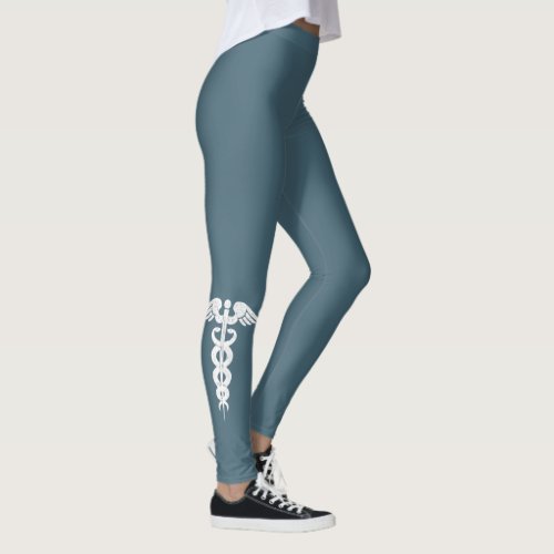 Nurse Medical Caduceus Symbol Dusty Blue Leggings