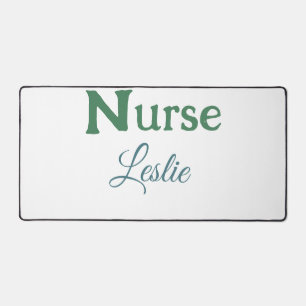 Nurse medical doctor add name text green blue sipl desk mat