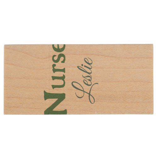 Nurse medical doctor add name text green blue sipl wood flash drive