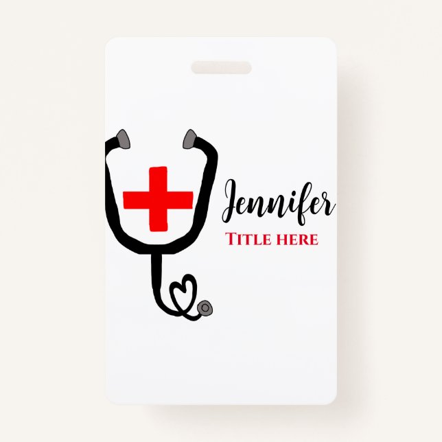 Nurse medical doctor red plus stethoscope add name badge (Front)