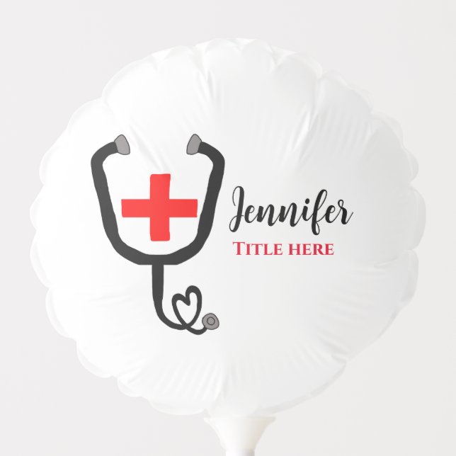 Nurse medical doctor red plus stethoscope add name balloon (Front)