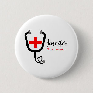 Nurse medical doctor red plus stethoscope add name button
