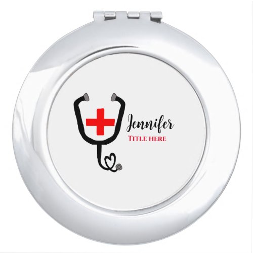 Nurse medical doctor red plus stethoscope add name compact mirror