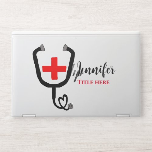Nurse medical doctor red plus stethoscope add name HP laptop skin