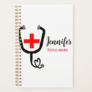 Nurse medical doctor red plus stethoscope add name planner
