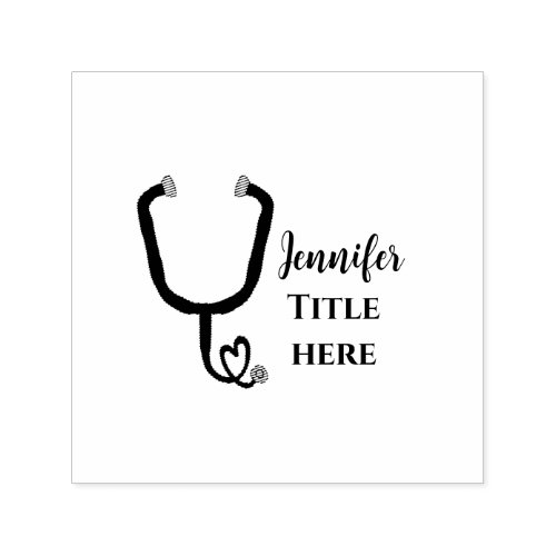 Nurse medical doctor red plus stethoscope add name self_inking stamp