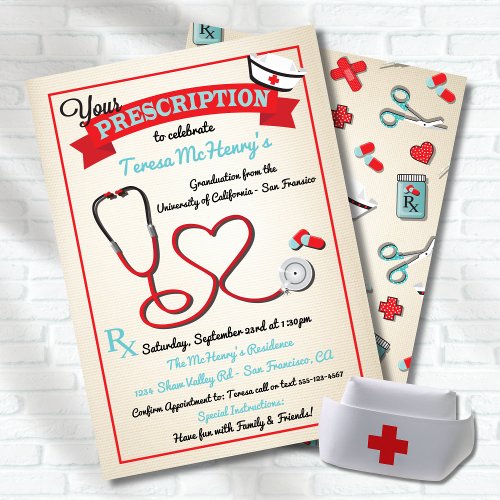 Nurse Medical Graduation Heart Stethoscope Invite
