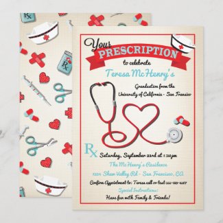 Nurse Medical Graduation Heart Stethoscope Invite