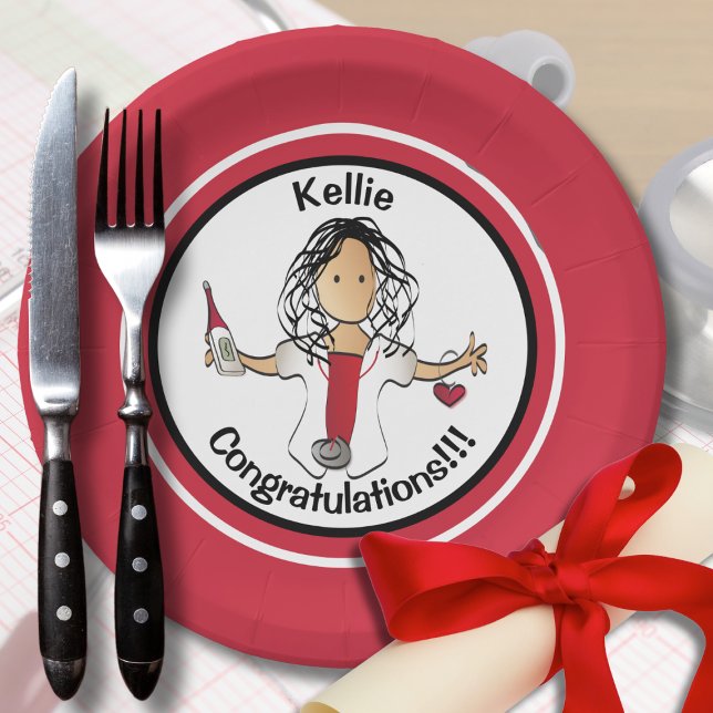 Nurse Medical Graduation Party Funny Red Black  Paper Plates (Creator Uploaded)