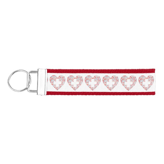 Nurse medical heart collage red white wrist keychain (Keys on Left)