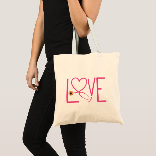 Nurse Medical Keyworker NHS Pink Love Sunflower Tote Bag (Front (Product))