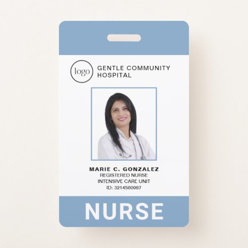 Nurse Medical Light Blue Hospital Logo Photo ID Badge