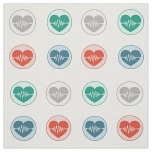 Red Hearts Blue Nurse Doctor Pattern Fabric | Zazzle