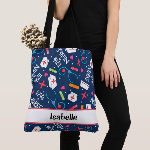 Nurse Medical Name Personalized Navy Student Tote Bag