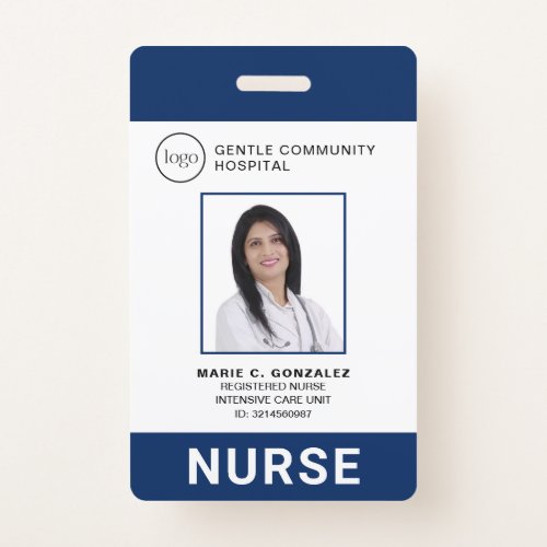 Nurse Medical Navy Blue Hospital Logo Photo ID Badge