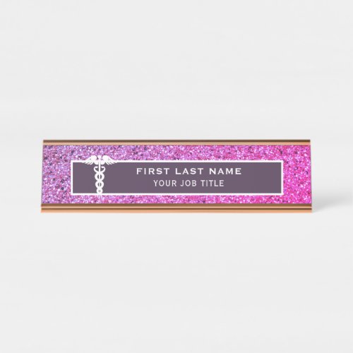 Nurse Medical Pink Purple Glitter Office Desk Name Plate