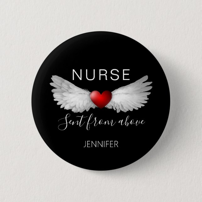 Nurse Medical Red Heart Angel Wings Customized Button (Front)