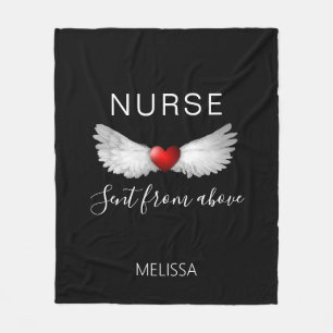 Nurse Medical Red Heart Angel Wings Customized Fleece Blanket