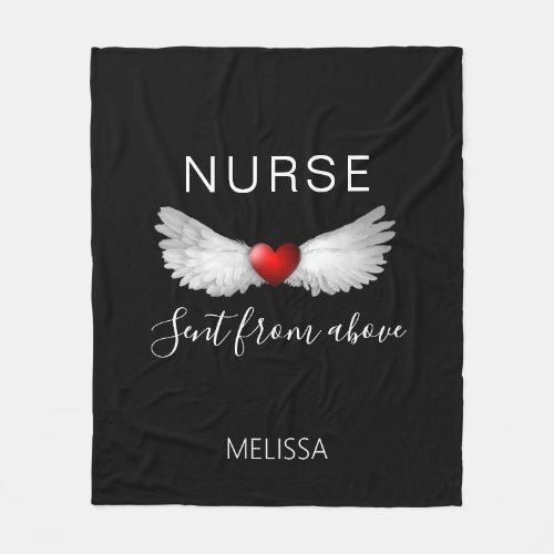 Nurse Medical Red Heart Angel Wings Customized Fleece Blanket