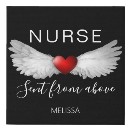 Nurse Medical Red Heart Angel Wings Modern Custom Faux Canvas Print