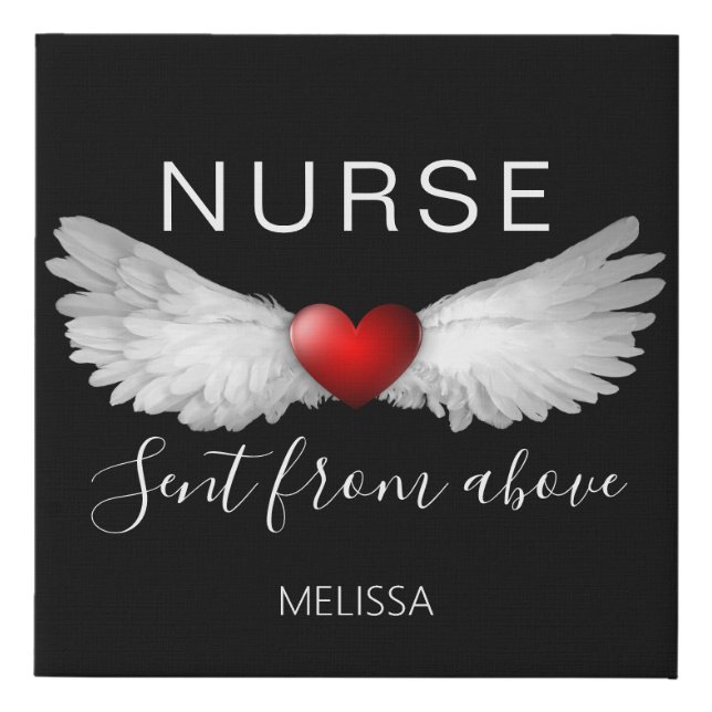 Nurse Medical Red Heart Angel Wings Modern Custom Faux Canvas Print (Front)